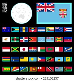 All Island Countries. Neon glow border style for dark backgrounds. E-shop miniature flags.