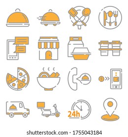 All items that concern food online ordering and food delivery icon vector editable stoke