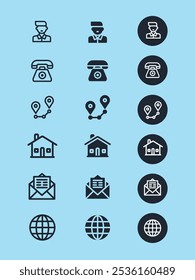 All kind of Time, date and address concept editable stroke outline icons set isolated on clean background flat vector illustration collection.