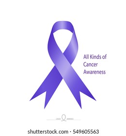 All kinds of Cancer awareness, Lavender violet purple color ribbon on solid white background. 