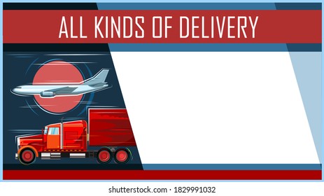Todo tipo de entregas. Entrega rápida por correo. Servicio exprés. Ilustración vectorial. Cartel, afiche. Estilo plano. Sin gradiente. Arte