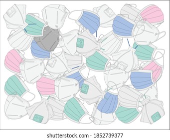 all kinds of protective masks isolated on a white background