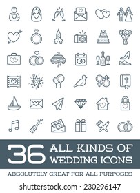 All Kinds of Wedding Marriage or Bridal Icons Set Vector