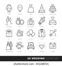 All Kinds of Wedding Marriage or Bridal Icons Set Vector // Black & White