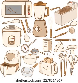 Vector Set Of Kitchen Appliances Kitchenware And Cookware Home