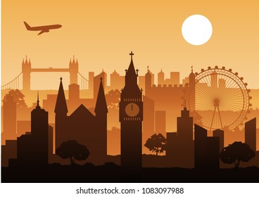 all landmark of England,Silhouette style