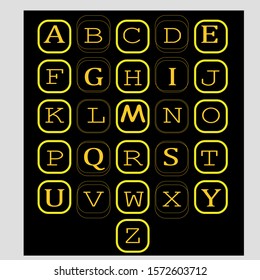 All letter design.A to Z letter design with black background.All letter Golden colour.