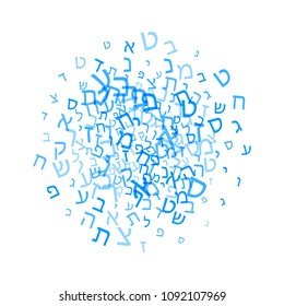 All letters of Hebrew alphabet, Jewish ABC background. Hebrew letters wordcloud. Vector illustration.