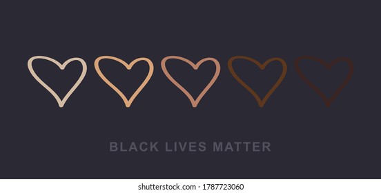 Todas las vidas tienen el mismo concepto que los corazones dibujados a mano coloreados de blanco a negro con el lema de la vida negra. Cartel contra el racismo y la igualdad racial y la tolerancia. El amor negro y el clima de paz. V1