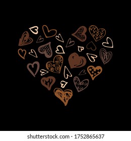 All lives matter concept. Hand drawn style hearts on black background. Equality concept. Vector illustration.