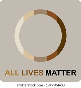 ALL LIVES MATTER In Vector Letters Text And Mixed Race Color Heart, Social Activists Quote For Human Right Protest , Equality Concept