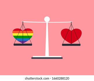 All love is equal. Equal rights for lesbian, gay, bisexual, transgender, intersex, and questioning (LGBTIQ) individuals. Vector illustration.