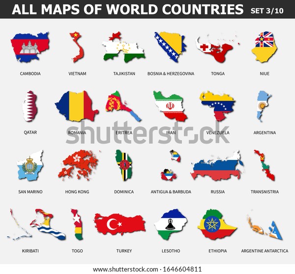 All Maps World Countries Flags Set Stock Vector (Royalty Free ...