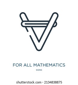 for all mathematics symbol thin line icon. mathematics, text linear icons from signs concept isolated outline sign. Vector illustration symbol element for web design and apps.