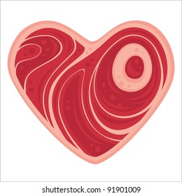 Para todos los amantes de la carne. Dibujo vectorial de un trozo de carne en forma de corazón.