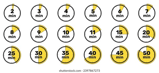 All Minutes Analog Clock set Icon white background .