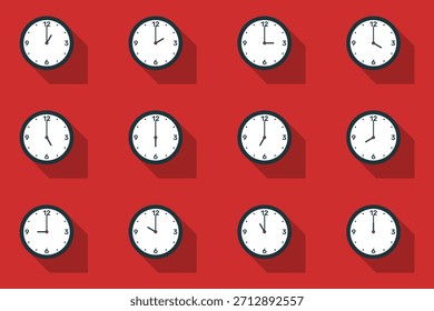 Alle Minuten eingestellt Analog Clock Icon weißen Hintergrund Design.