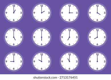 Todos los Minutos set Analog Clock Icon diseño de fondo blanco.