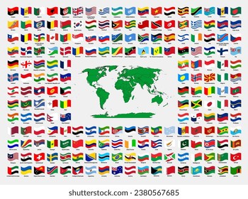 All national flag of the world with their name. Country Waving flags symbol vector design.