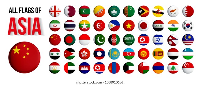 All national flags of ASIA countries - high quality vector web buttons on white background
