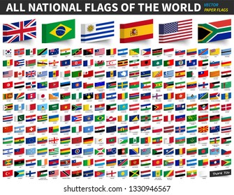 All national flags of the world . Adhesive paper flag design . Vector .