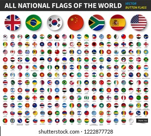 All national flags of the world . Circle concave button design . Elements vector .