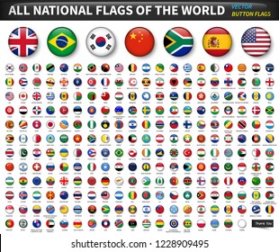 All national flags of the world . Circle convex button design . Elements vector .