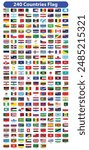 All national flags of the world. Country flags with name. Countries flag banners, International travel symbols and geography or language lesson flags emblem. Flags of all countries.