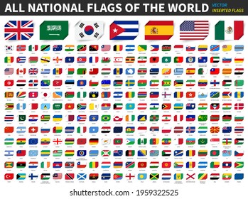 All national flags of the world . Inserted paper flag design . Element vector .