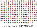 All national flags of the world with names isolated on white background.