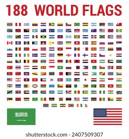 Todas las banderas nacionales del mundo con nombres - bandera vectorial de alta calidad.