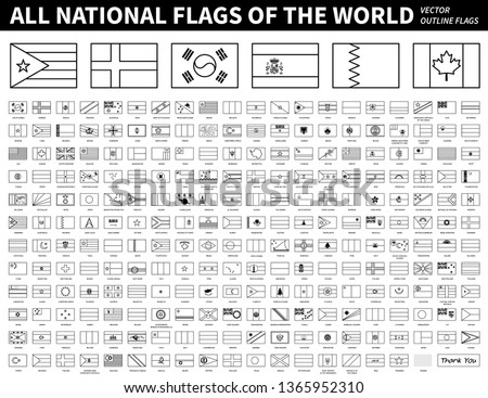 All national flags of the world . Outline shape design . Editable stroke vector .