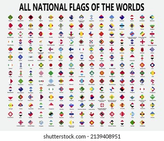 All national flags of the world . Rhomboidal concave button design . Elements vector .

