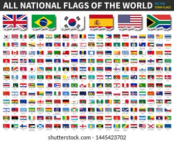 All national flags of the world . Torn paper design . Vector . All national flags of the world . Torn paper design . Vector .