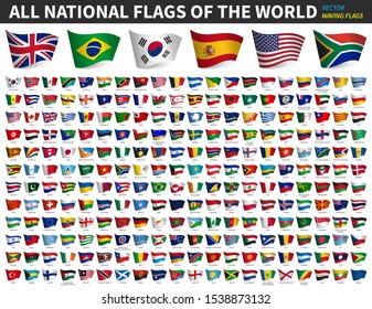 All national flags of the world . Waving flag design . White isolated background . Element vector .