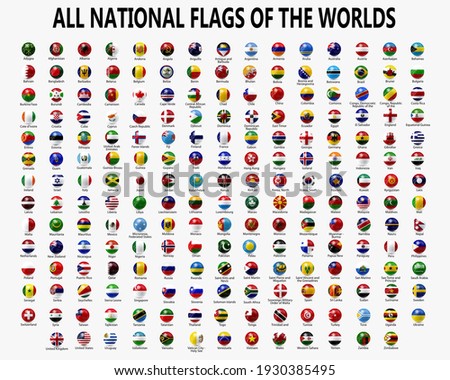 All national spherical flags.  Rounded flags, circular design. High quality vector flags isolated on white background.