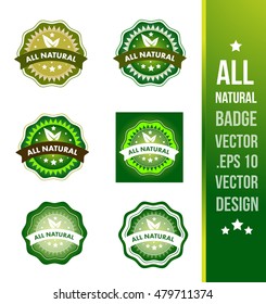 All Natural Badge Label Seal Stamp Logo Text Design Green Leaf Template Vector Eps