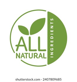 All Natural Ingredients label - No Preservatives no artificial Flavors badge - two options in single sticker for healthy products composition. Flat green square pictogram