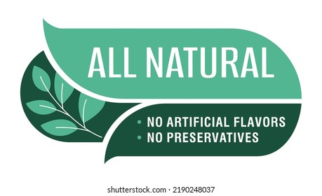 All Natural - No Preservatives and artificial Flavors horizontal badge - sticker for healthy products composition