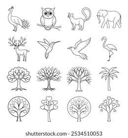 All natures elements vector line art