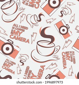 All I need is coffee and my camera vector seamless abstract repeat pattern.