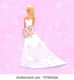 All I need is love. Beautiful bride in stylish vector card. Concept romantic background