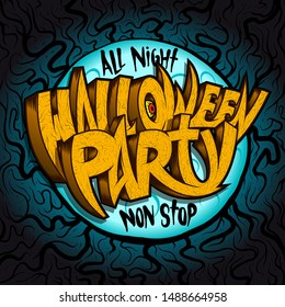 All night halloween party banner concept, invitation card, vector illustration