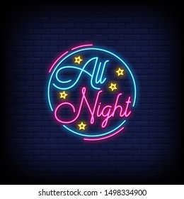 All Night neon signs text vector style