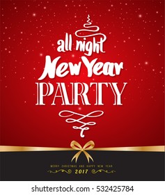 All night New Year Party design poster template. Vector illustration.