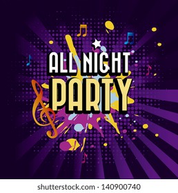 all night party over purple background vector illustration