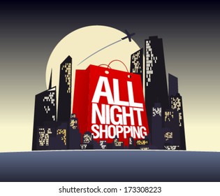 All night shopping design template.