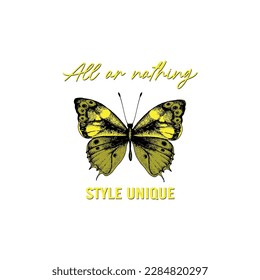 Todo o nada, estilo único. mariposa amarilla.
Diseño de moda, Vectores para camisetas y aplicaciones interminables.