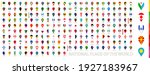 All official national flags of the world sorted alphabetically by continent. Vertical pin icon. Big flag collection.