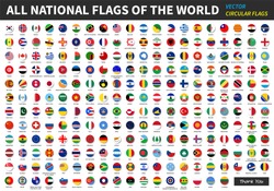 Wszystkie Oficjalne Flagi Narodowe świata. Projekt Okrągły. Wektor.